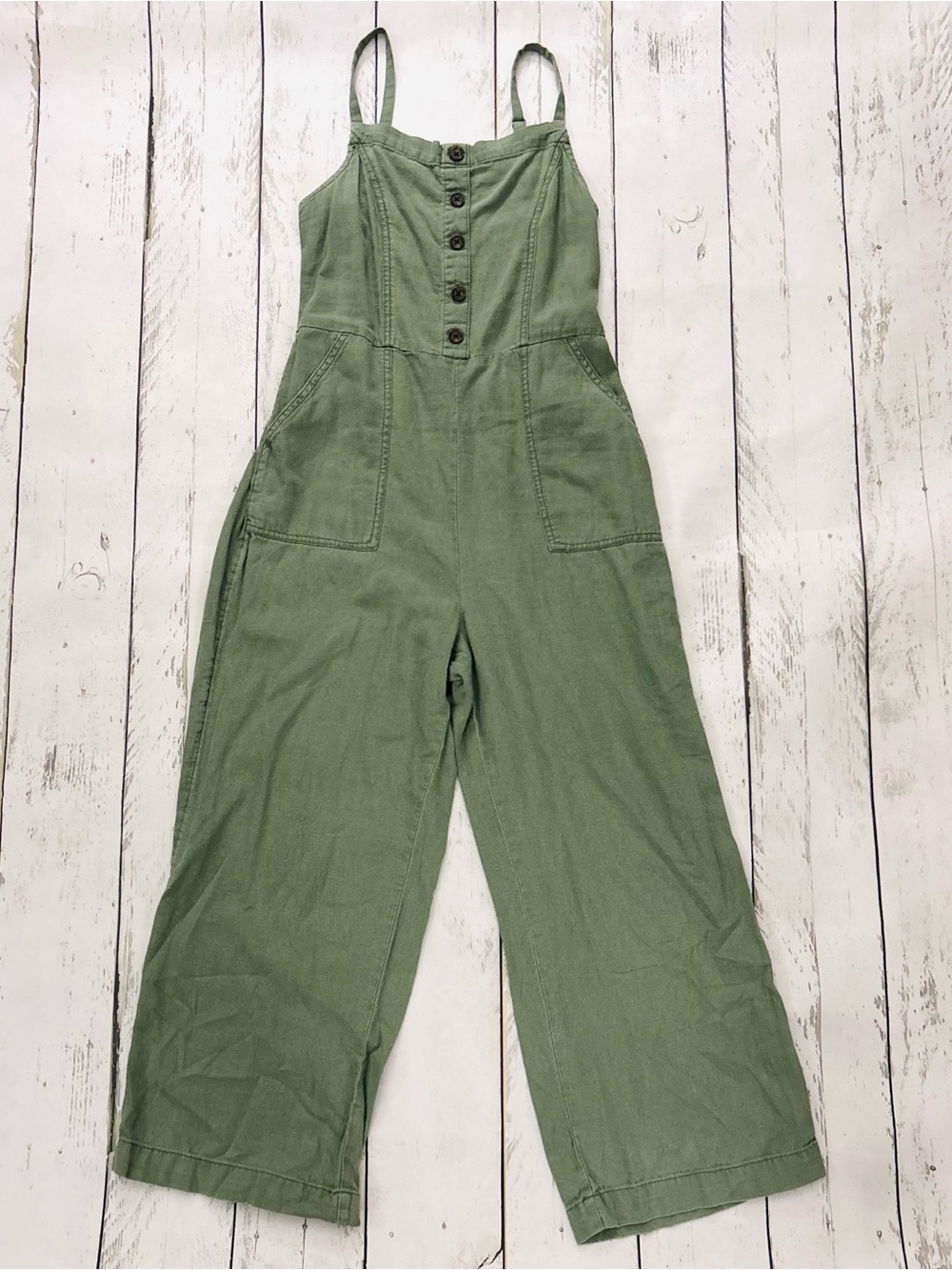 Sz S Old Navy Olive Green Button-Front Wide-Leg Jumpsuit